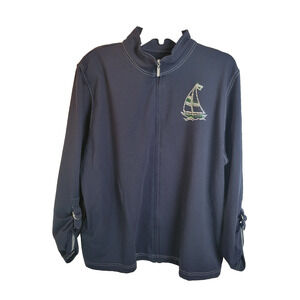 Alfred Dunner Blue Full Zip Rhinestones Nautical Sailboat Jacket Women's Size 18